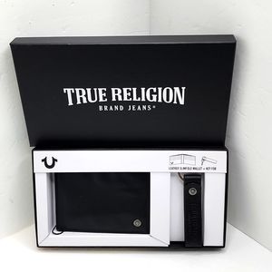 TRUE RELIGION WALLET & KEYCHAIN SET, BLACK